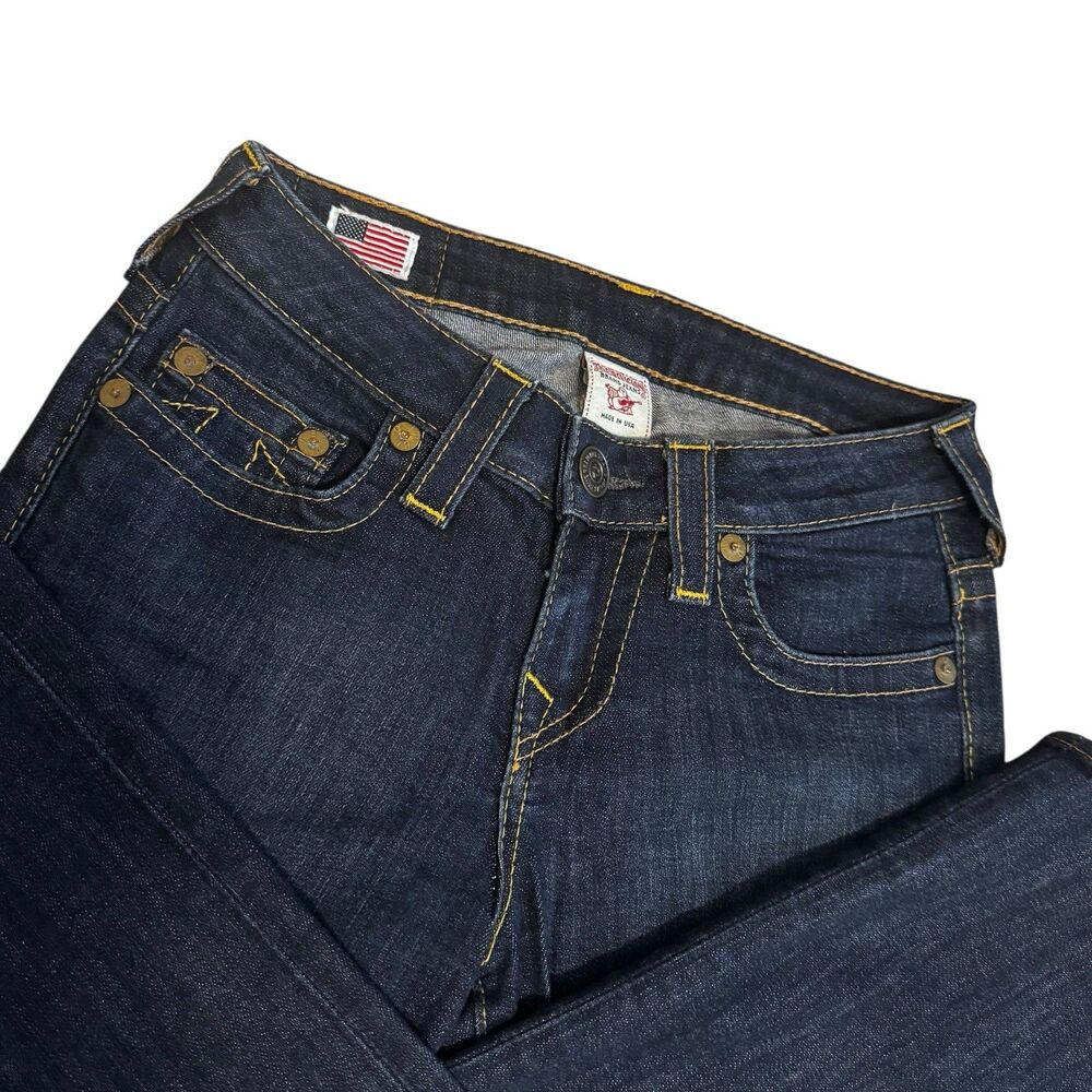 True Religion Jeans Women’s Avery Low Rise Straight Leg Sz 24 Dark Wash Stretch - Picture 2 of 7